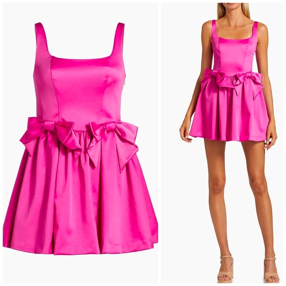 LoveShackFancy Dresses & Skirts - 💕🔹️LoveShackFancy🔹️ Vibrant Pink  Bayer Bow Trim Mini Dress